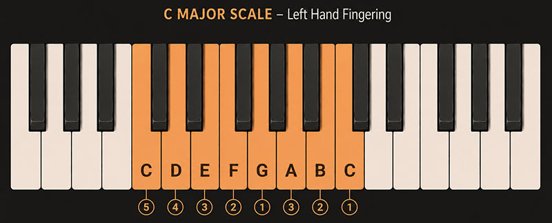 C Major Scale - left hand fingering