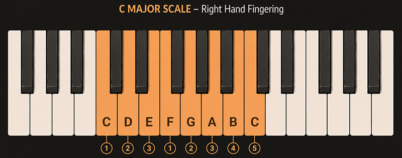 C Major Scale - right hand fingering