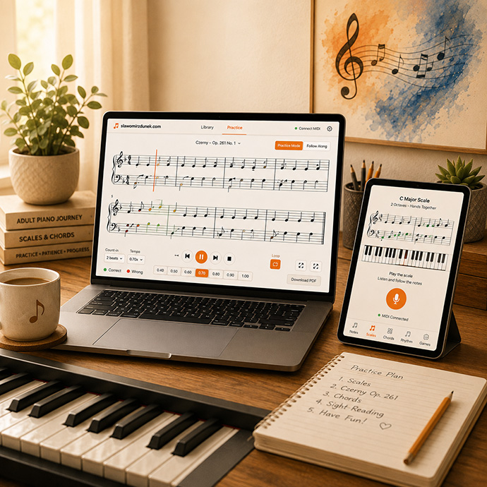 apps on mobile devices to practice playing the piano